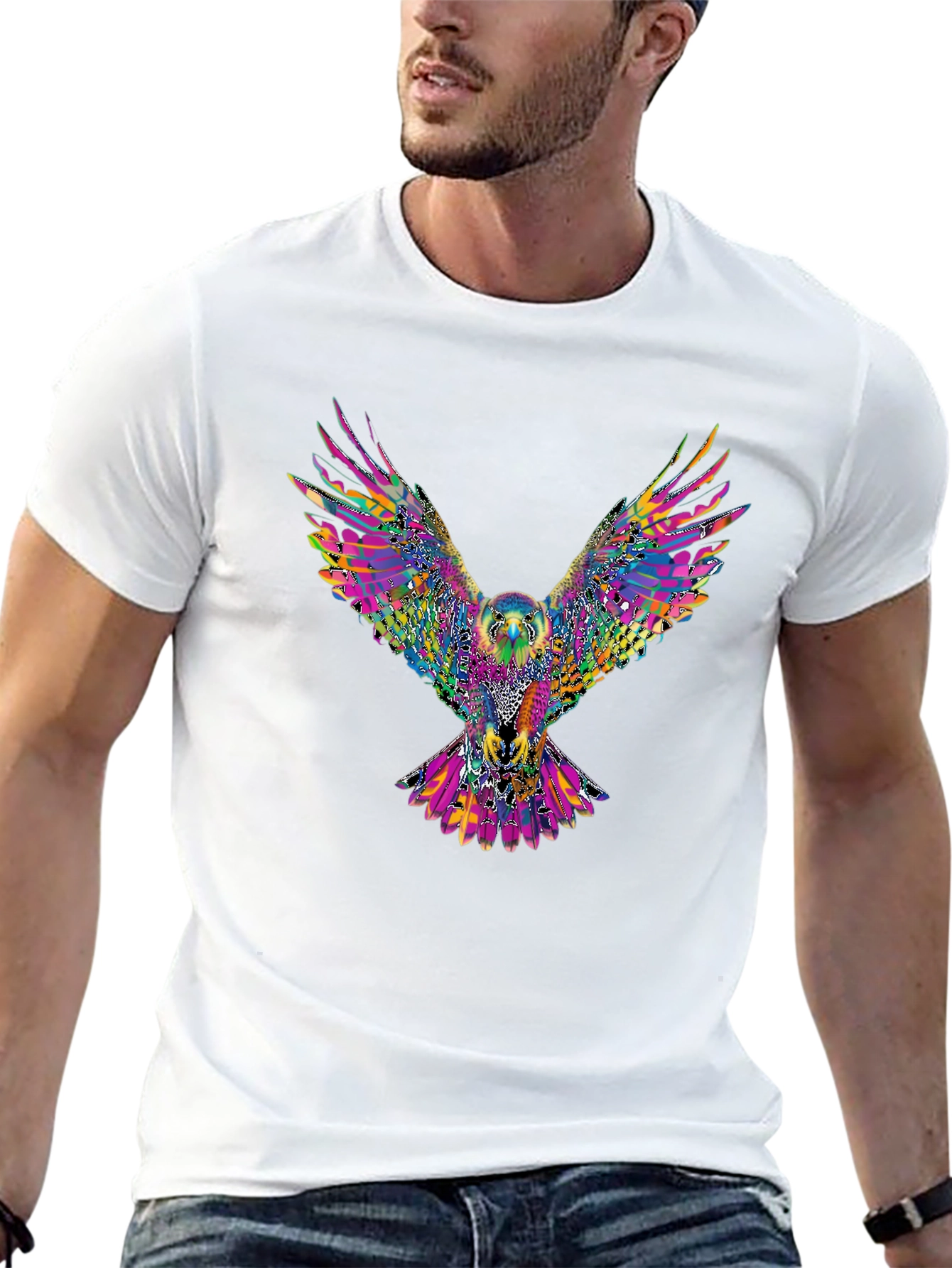 Psychedelic Eagle Graphic Tee - Vibrant Bird Print