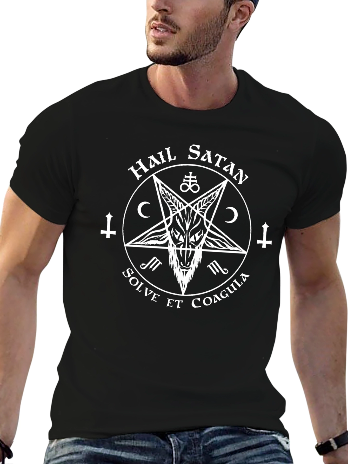 Hail Satan Baphomet Graphic Tee - Dark Pagan Style