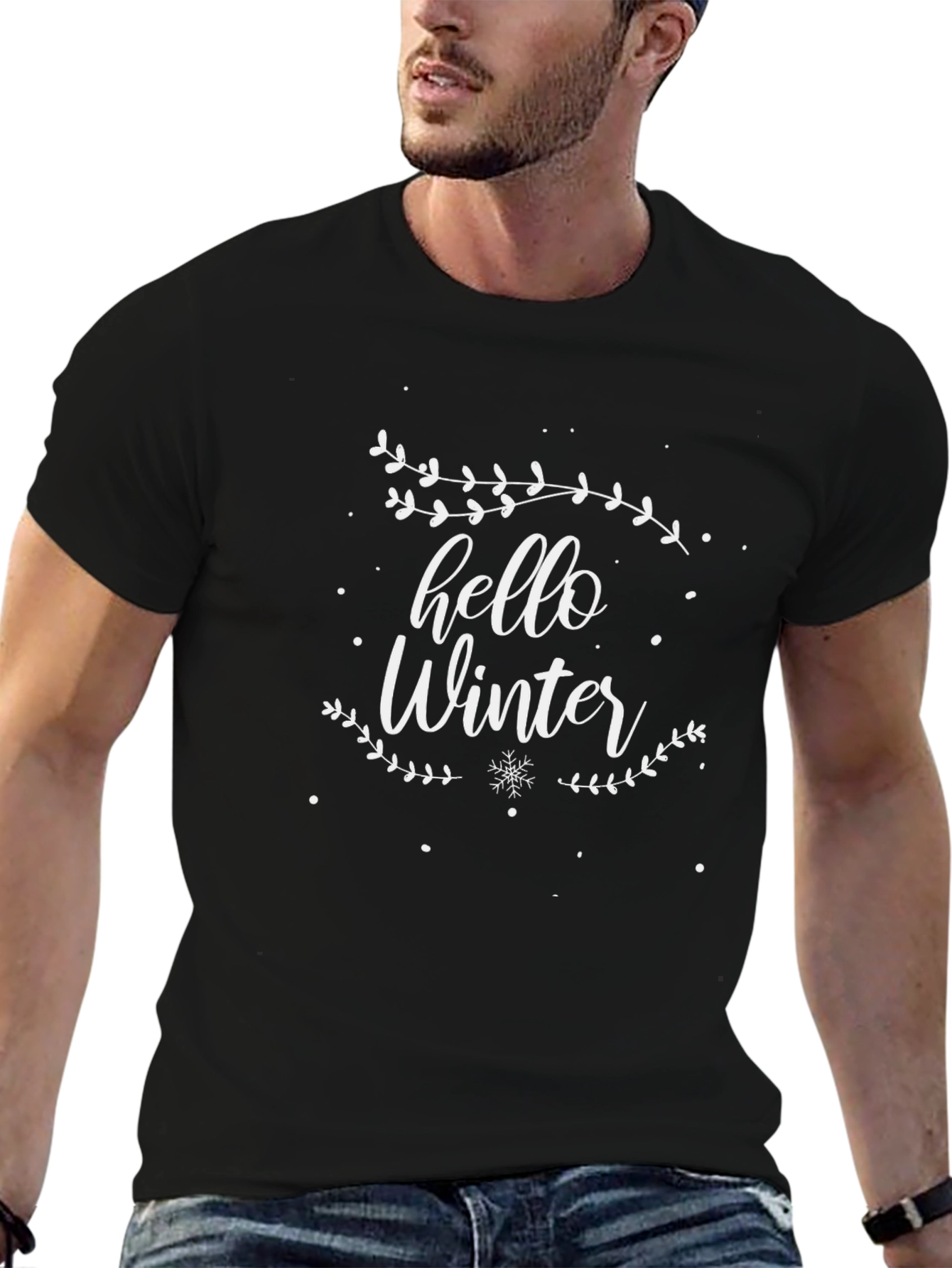 Hello Winter Black Graphic Tee for Men