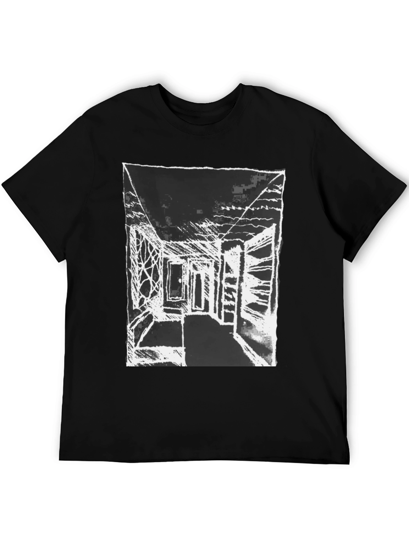 Abstract Sketch Graphic Print Black Cotton T-Shirt