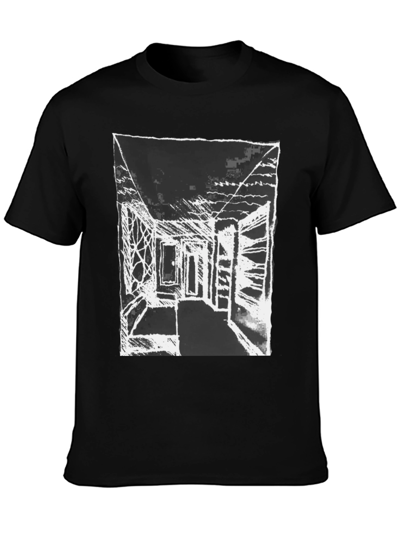 Abstract Sketch Graphic Print Black Cotton T-Shirt