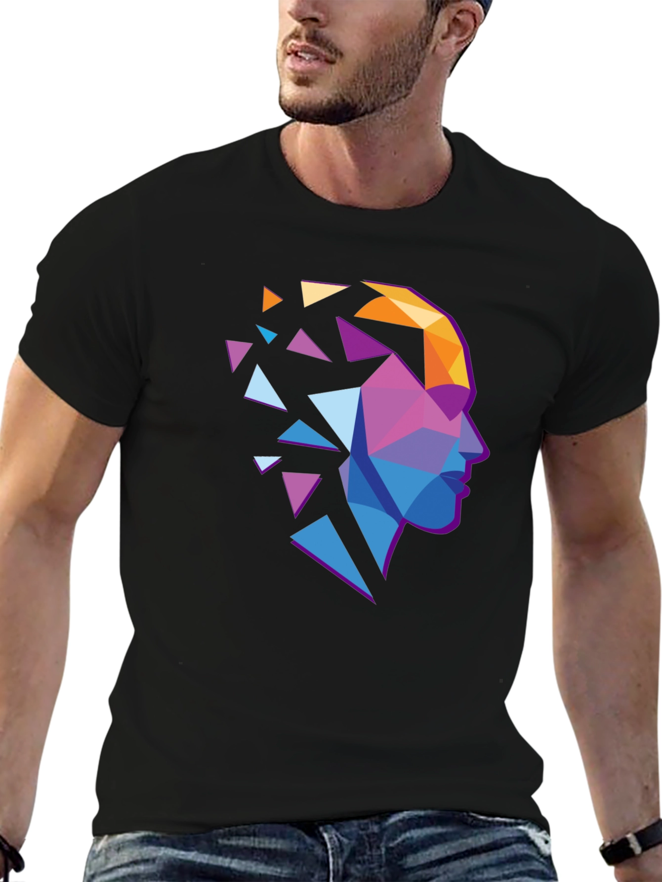 Abstract Geometric Head Graphic Tee - Stylish Modern Design