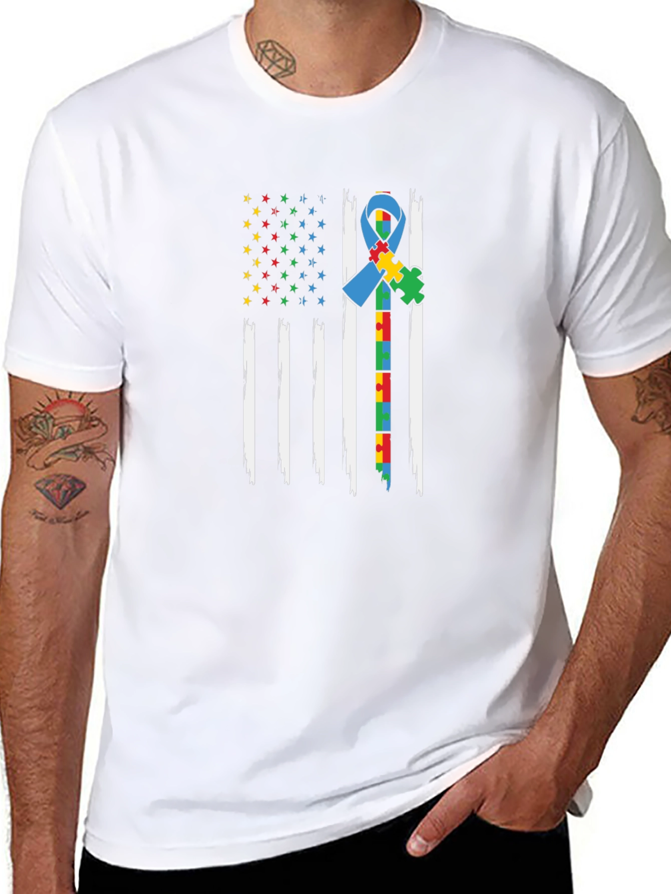 Autism Awareness American Flag Graphic Tee