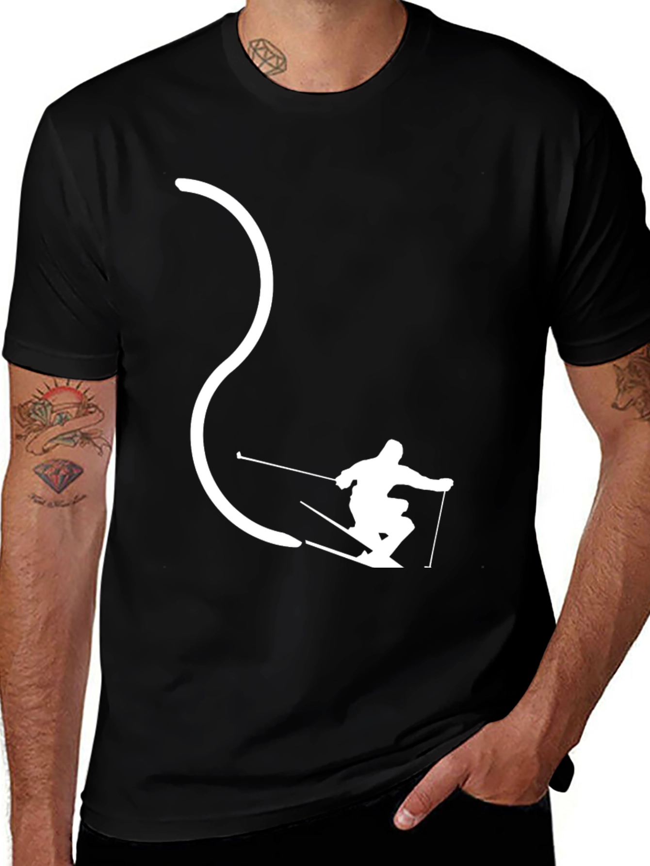 Skier Silhouette Black T-Shirt