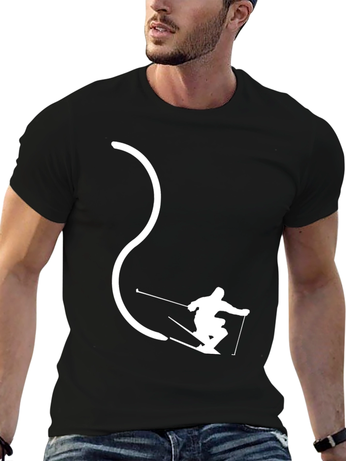 Skier Silhouette Black T-Shirt