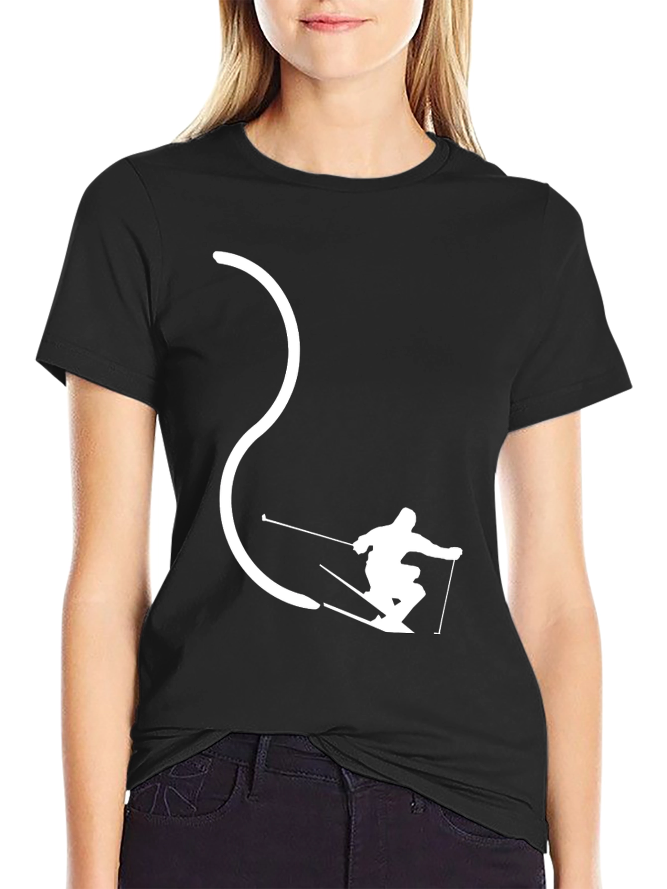 Skier Silhouette Black T-Shirt