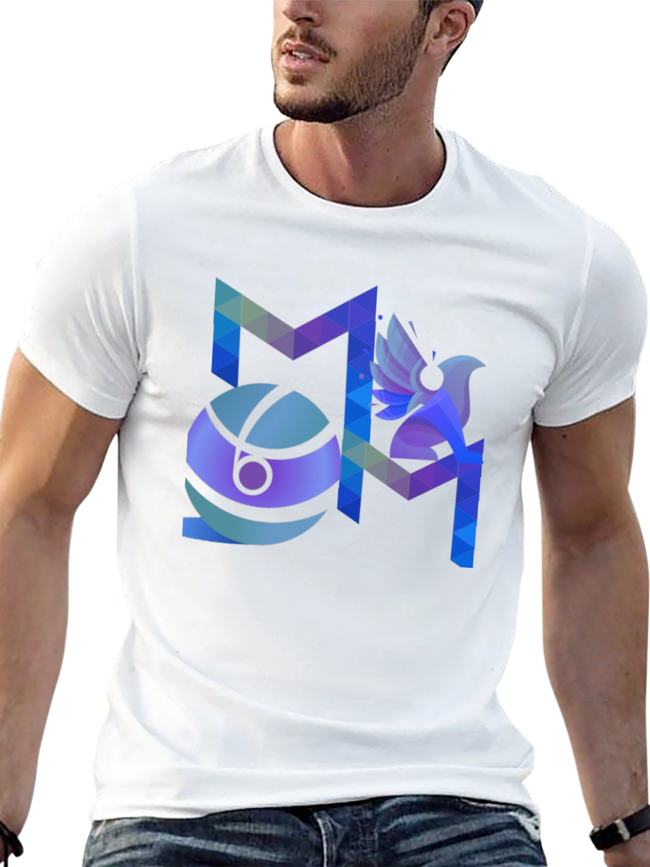 Abstract Geometric Bird Graphic Print Mens T-Shirt
