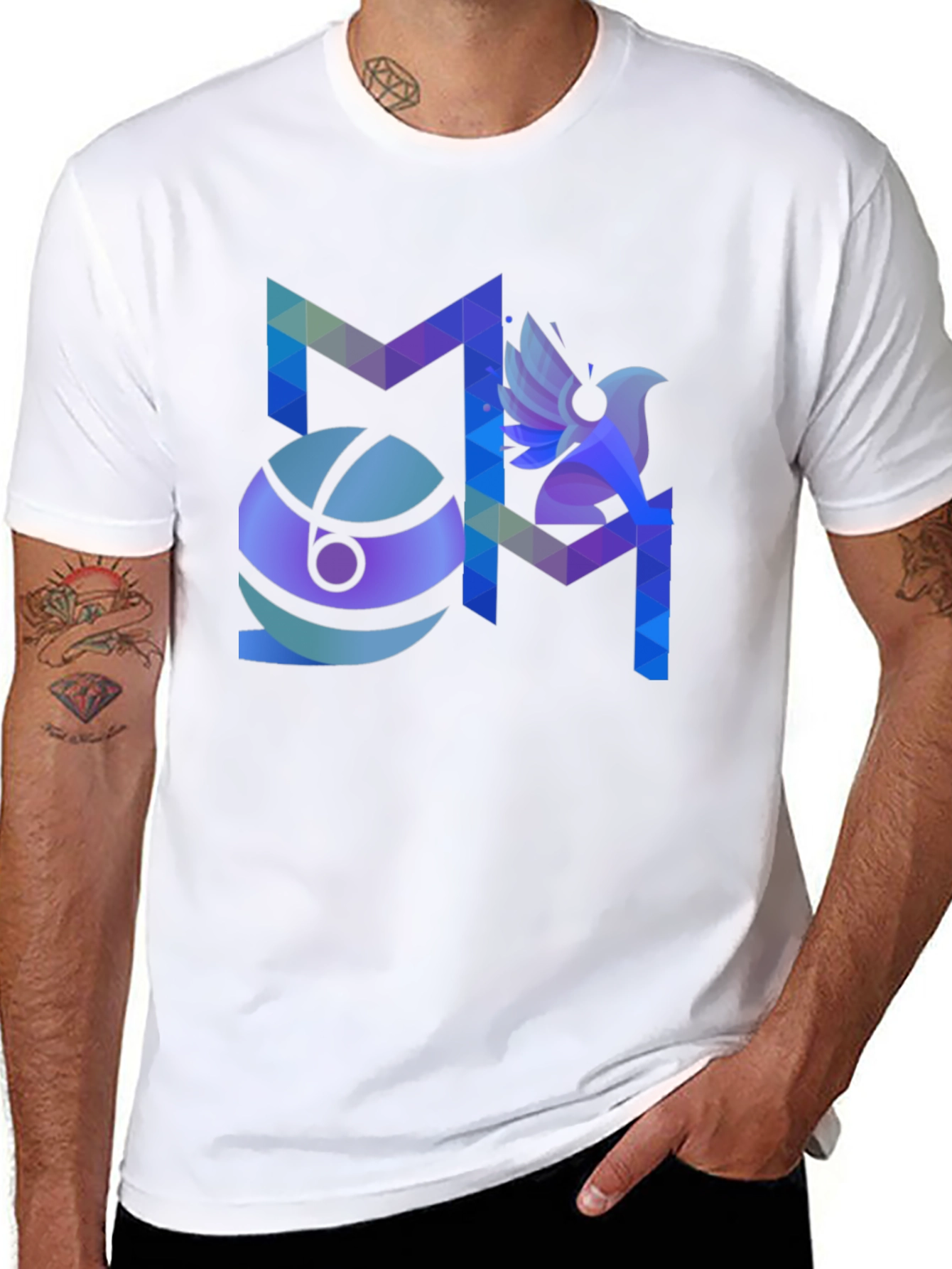 Abstract Geometric Bird Graphic Print Mens T-Shirt