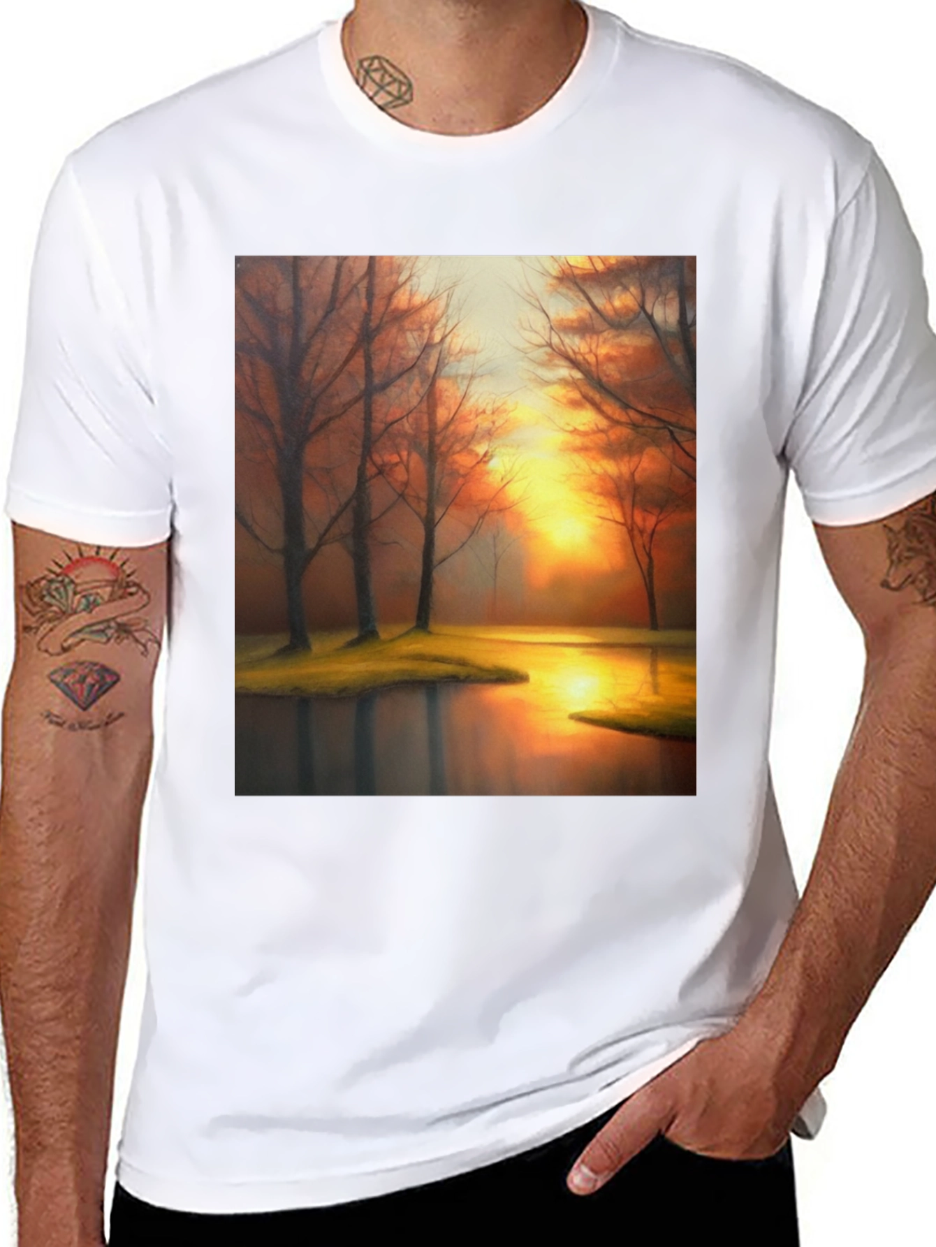 Sunset Lake T-Shirt - Artistic Print