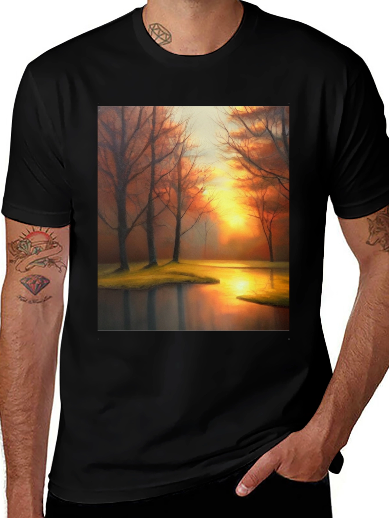 Sunset Lake T-Shirt - Artistic Print