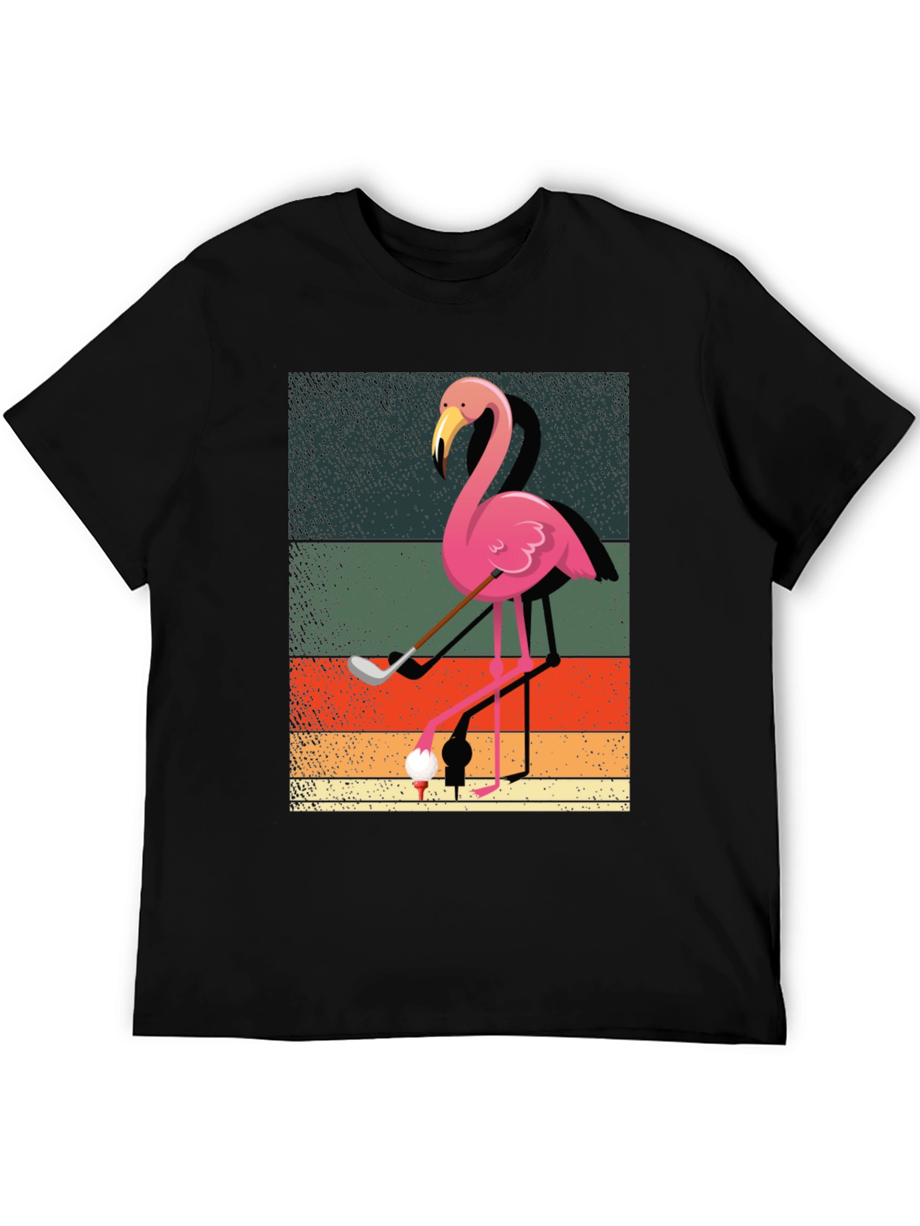 Golfing Flamingo Graphic Tee - Mens Black T-Shirt