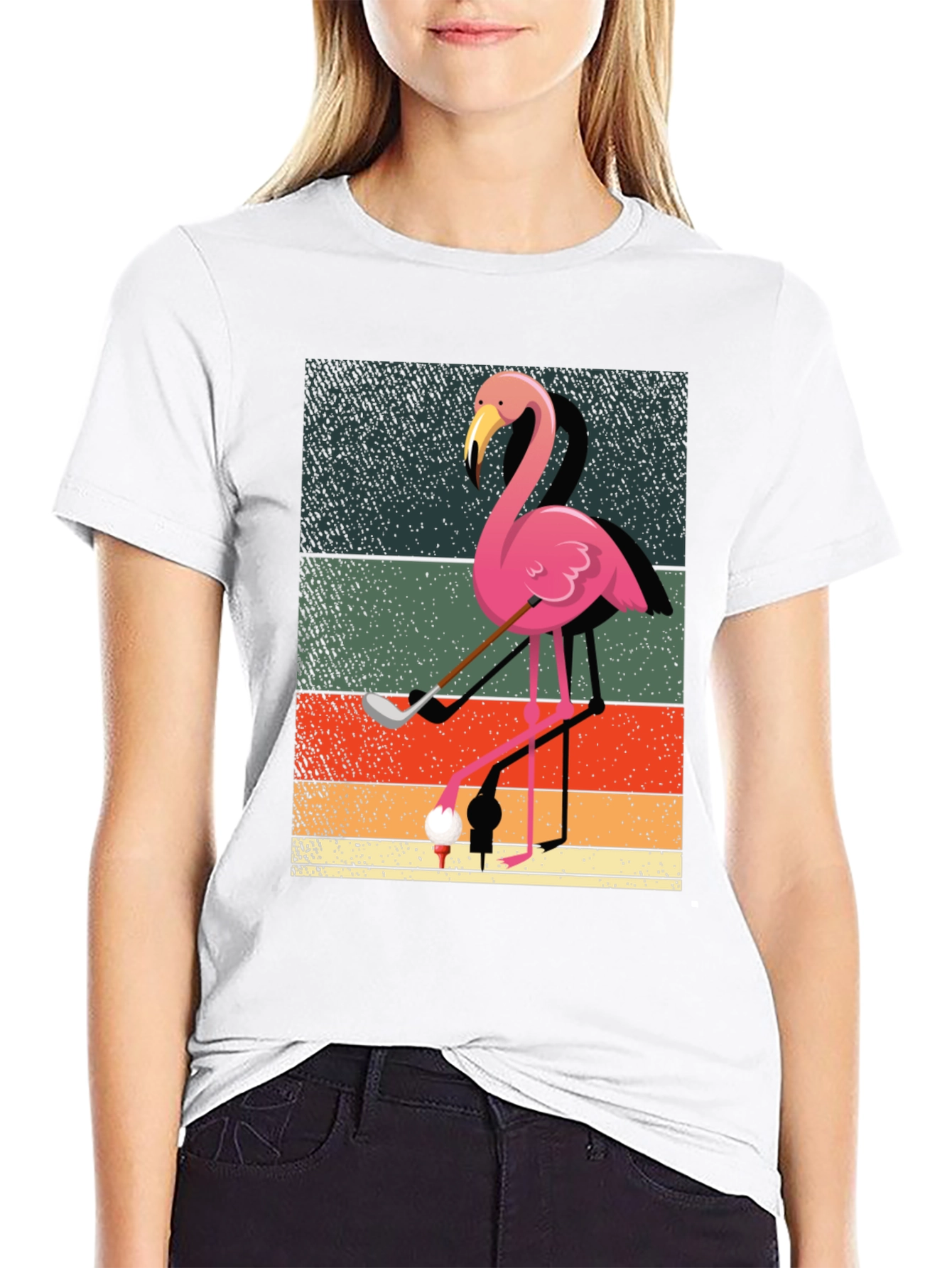 Golfing Flamingo Graphic Tee - Mens Black T-Shirt