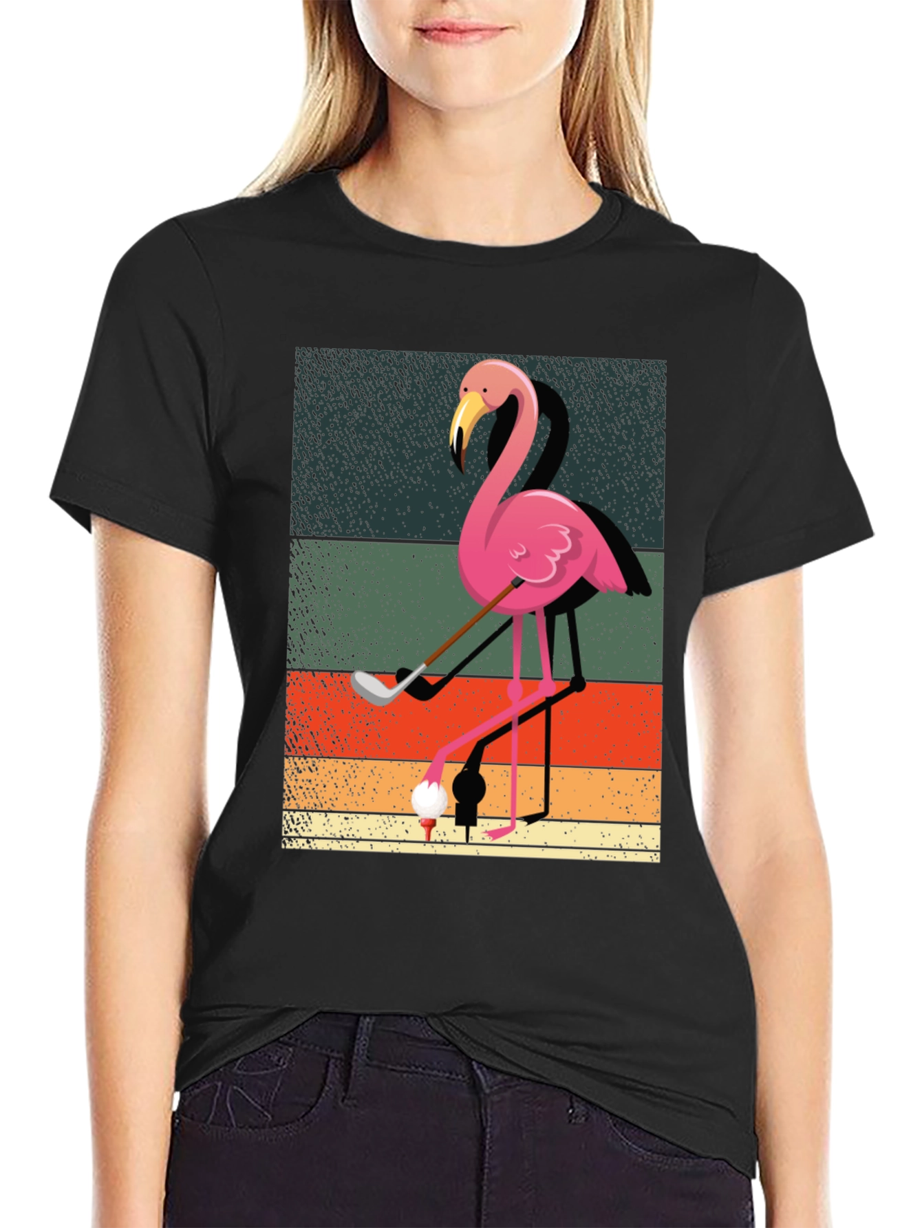 Golfing Flamingo Graphic Tee - Mens Black T-Shirt