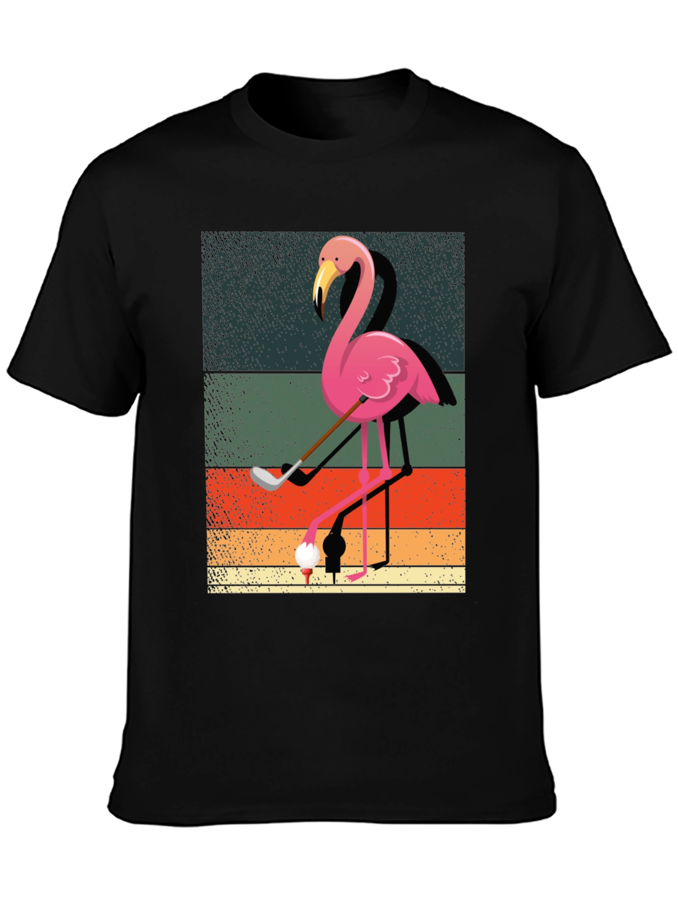 Golfing Flamingo Graphic Tee - Mens Black T-Shirt
