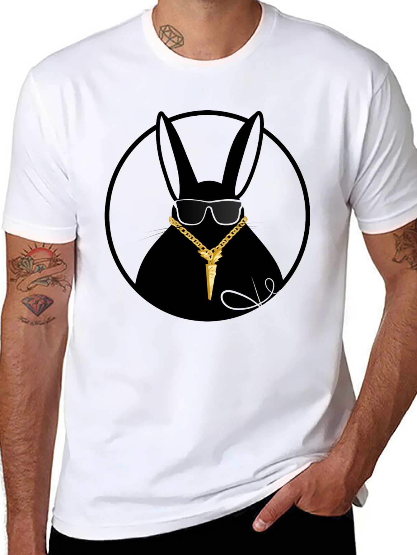 Gangster Rabbit T-Shirt - Black Crew Neck Tee
