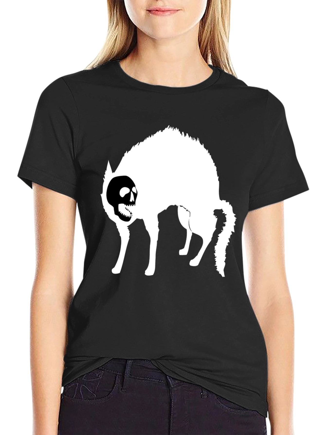 Skull Cat Graphic T-Shirt - Black Cotton Tee