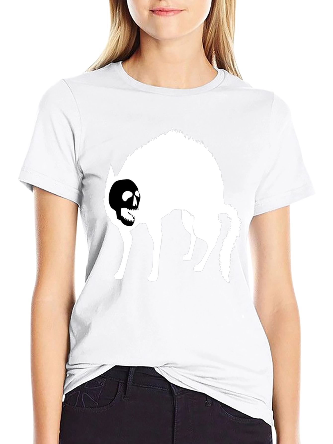 Skull Cat Graphic T-Shirt - Black Cotton Tee