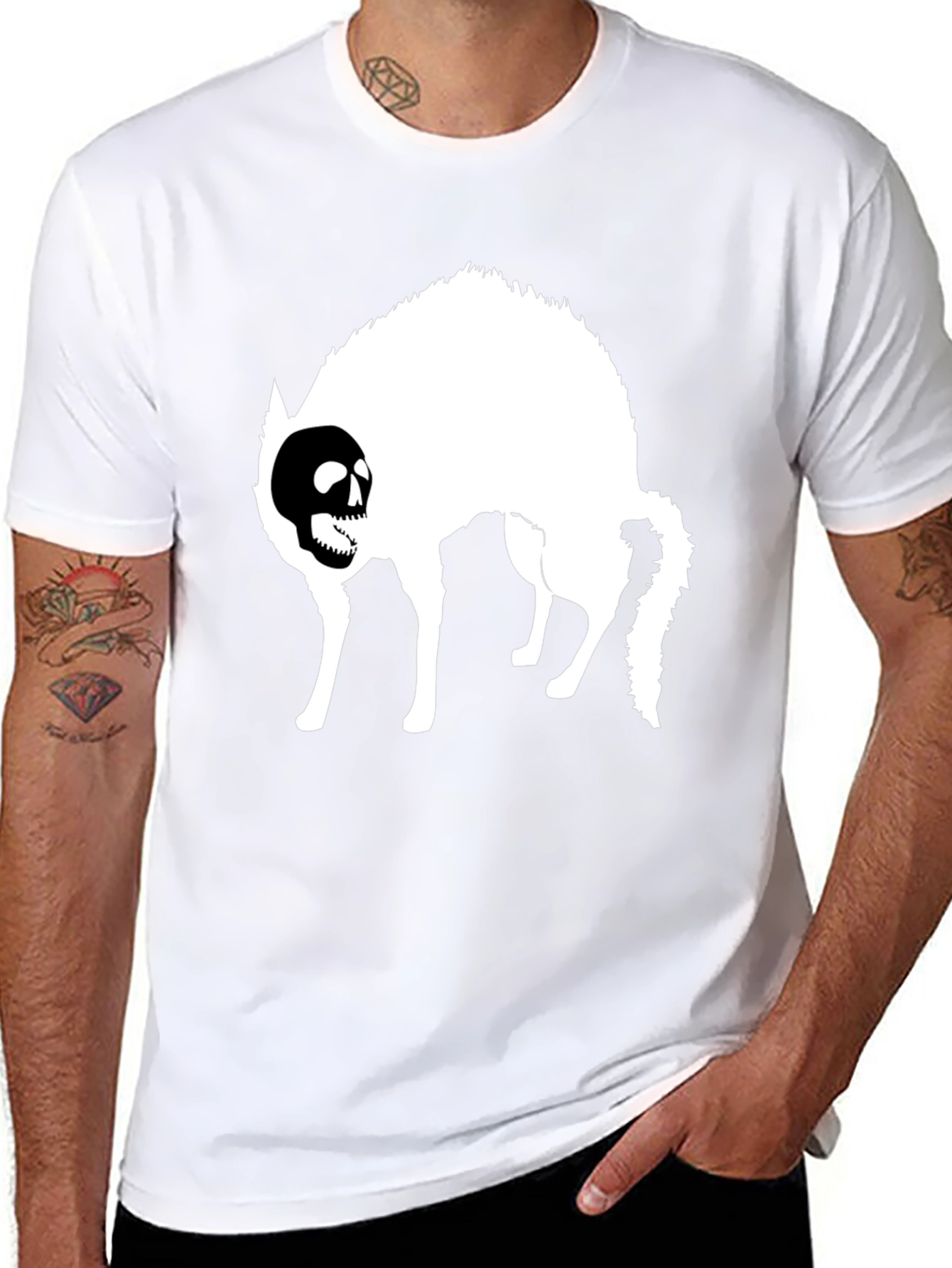 Skull Cat Graphic T-Shirt - Black Cotton Tee