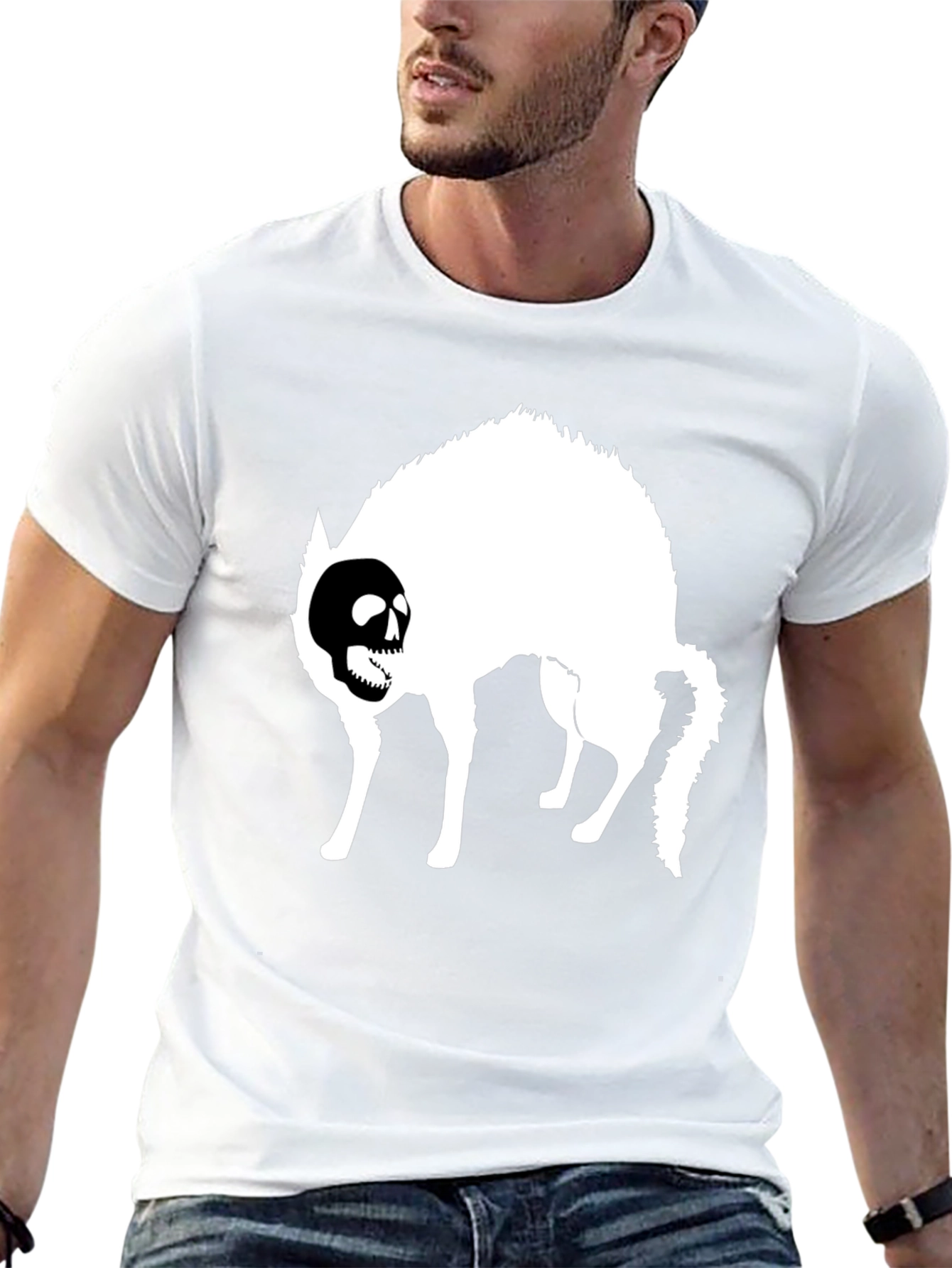 Skull Cat Graphic T-Shirt - Black Cotton Tee