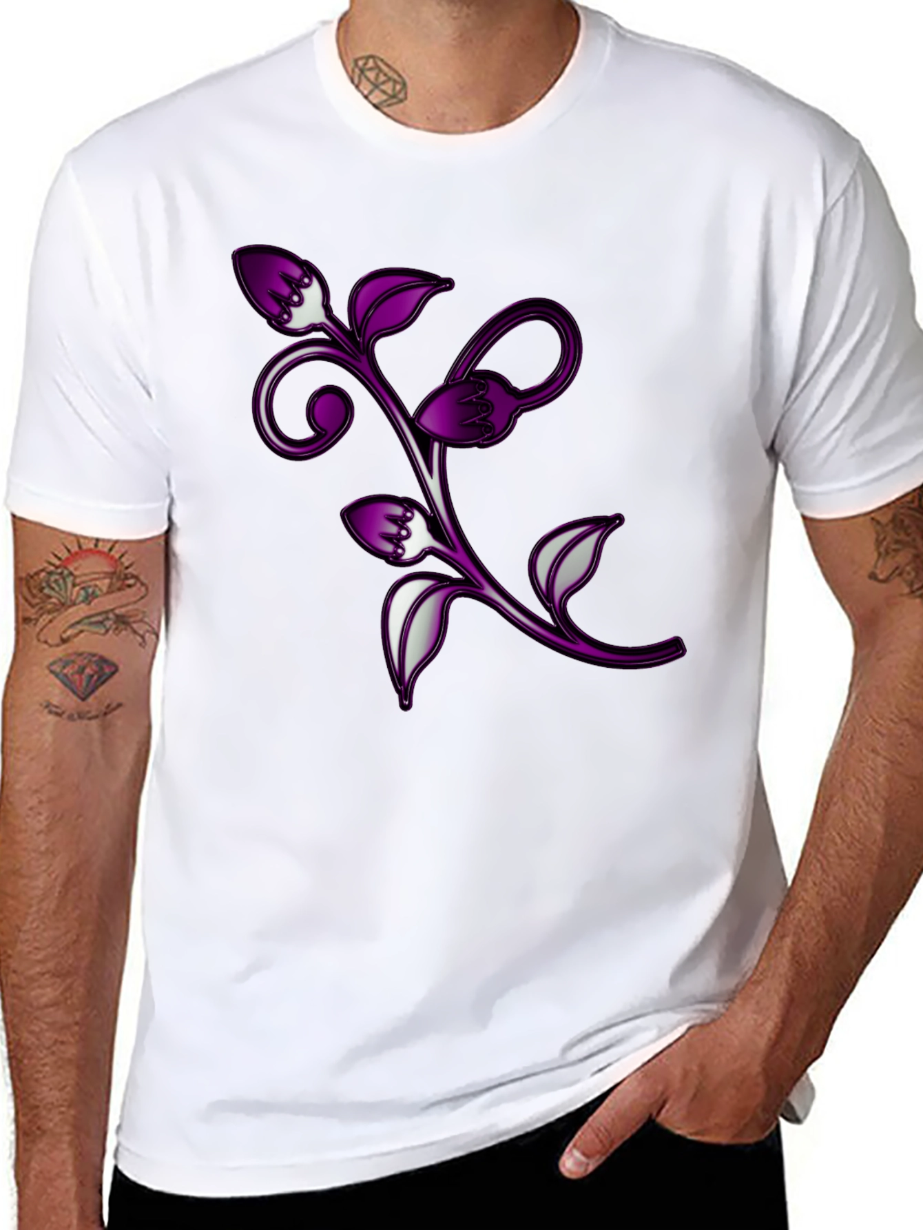 Floral Vine Graphic Black T-Shirt