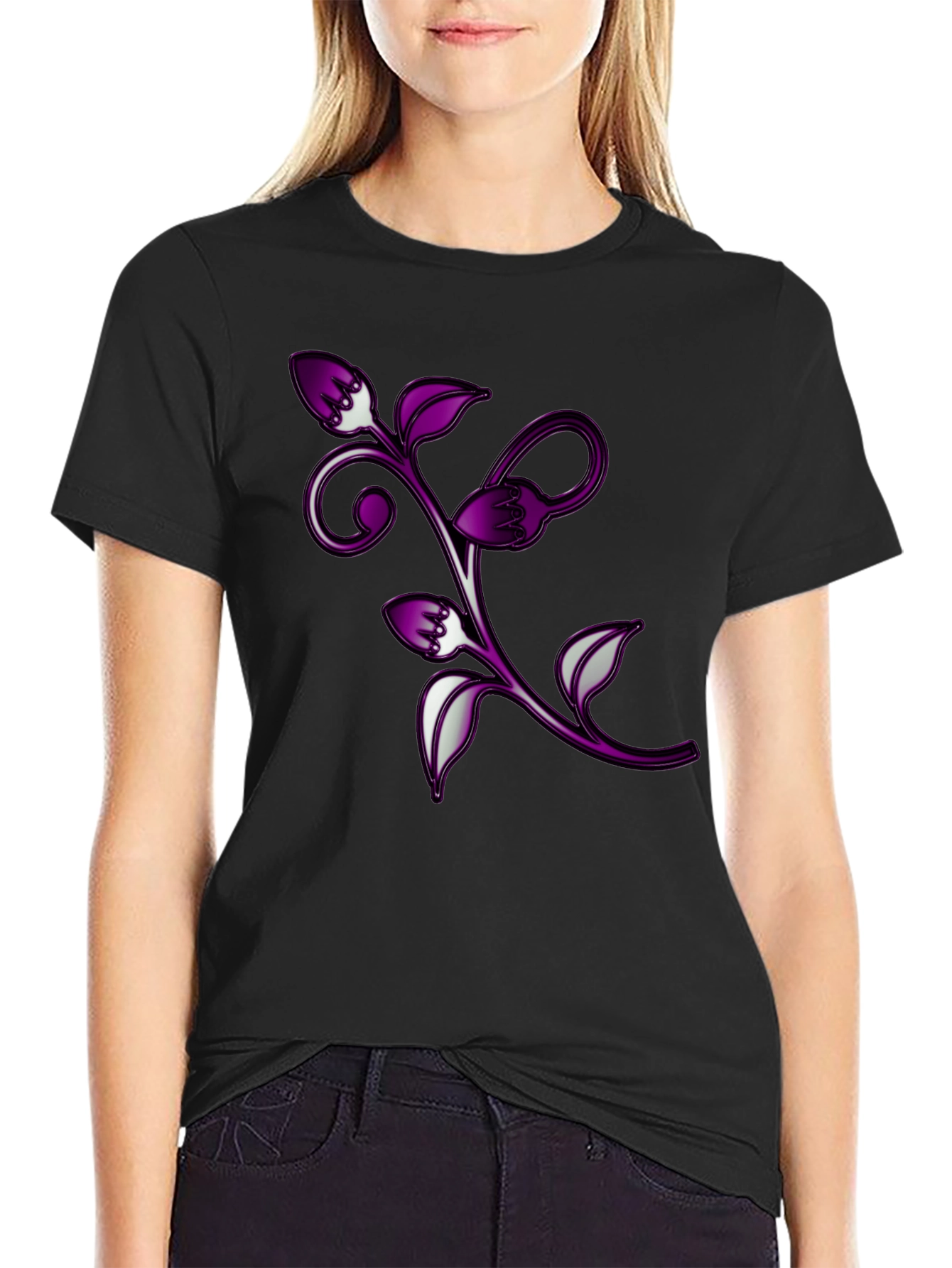 Floral Vine Graphic Black T-Shirt