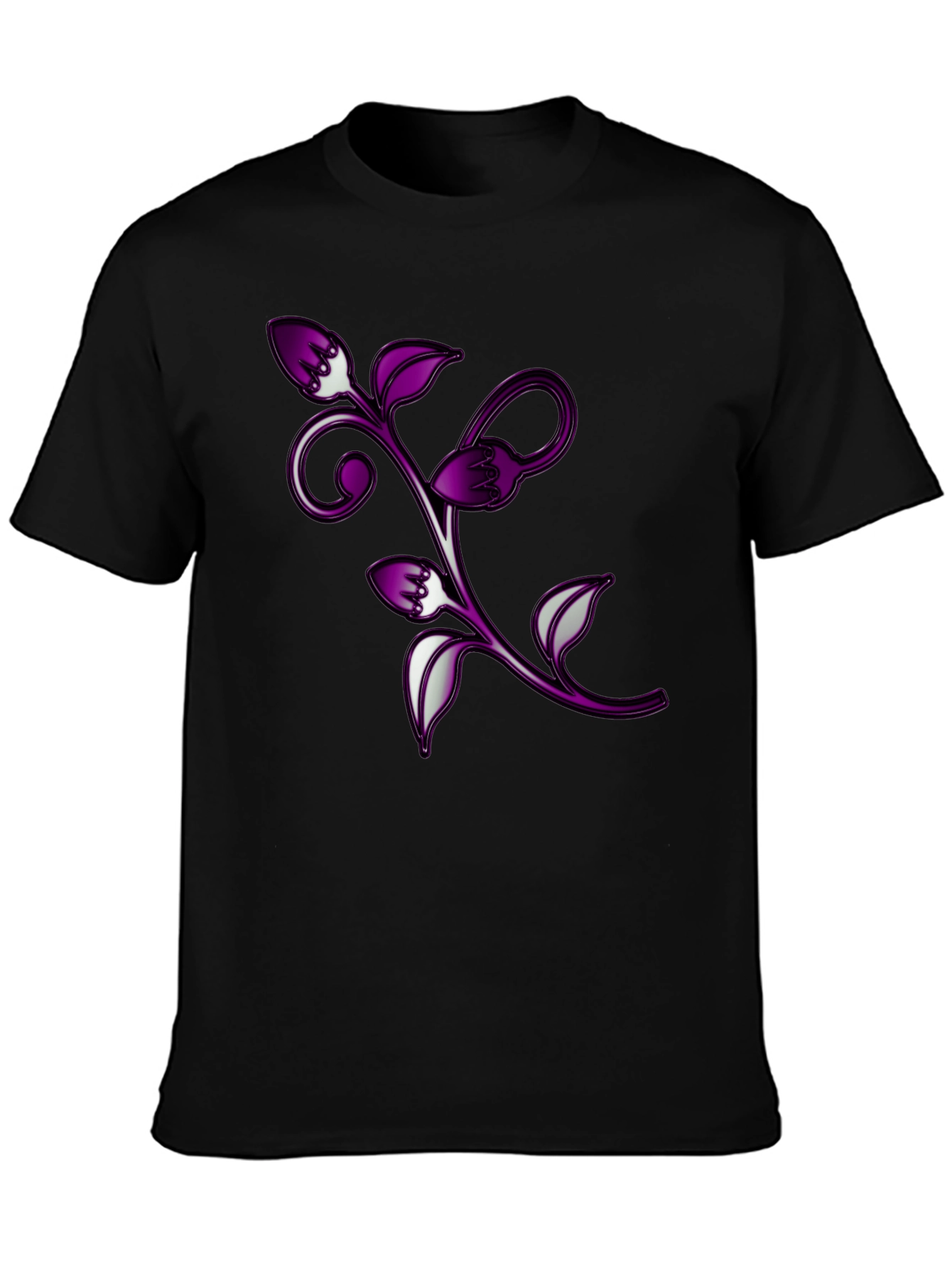 Floral Vine Graphic Black T-Shirt