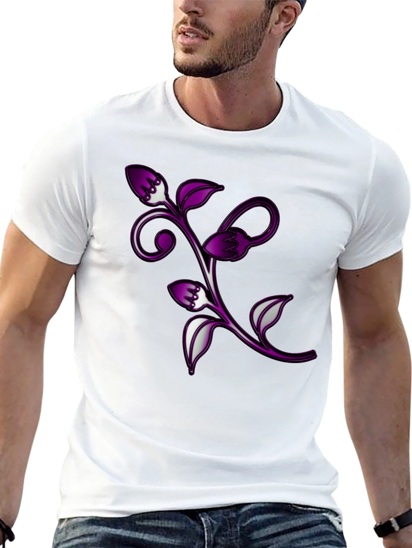 Floral Vine Graphic Black T-Shirt