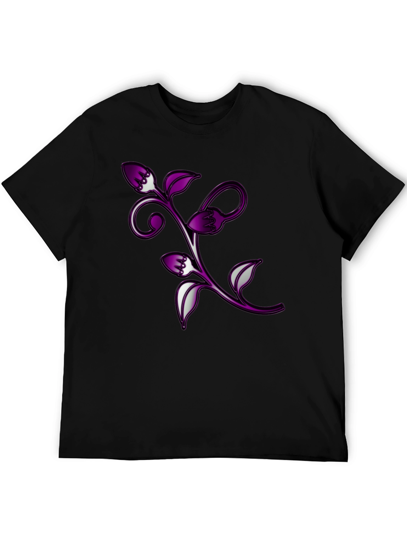 Floral Vine Graphic Black T-Shirt