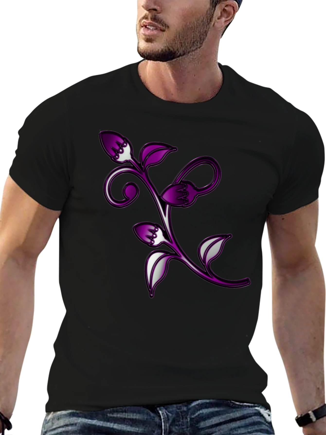 Floral Vine Graphic Black T-Shirt