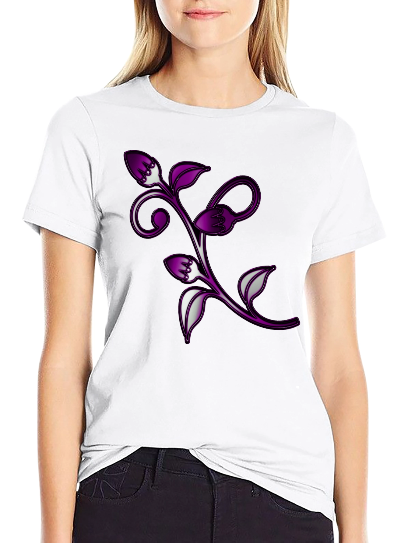 Floral Vine Graphic Black T-Shirt