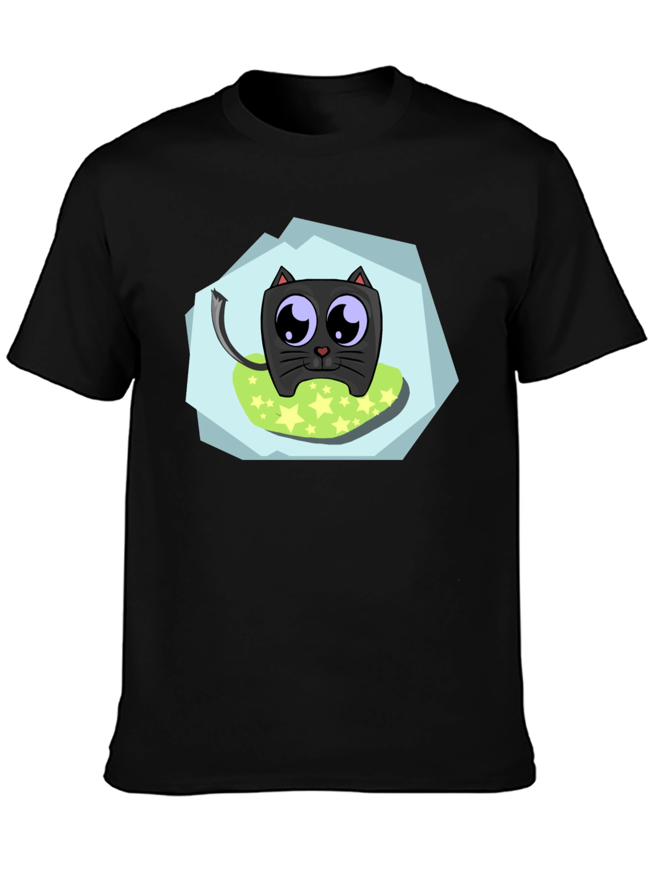 Cute Cartoon Cat Black T-Shirt