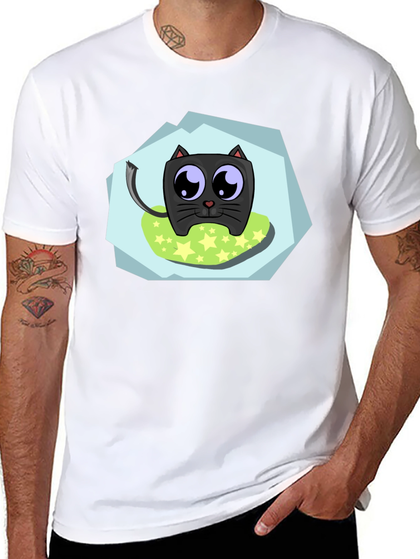 Cute Cartoon Cat Black T-Shirt