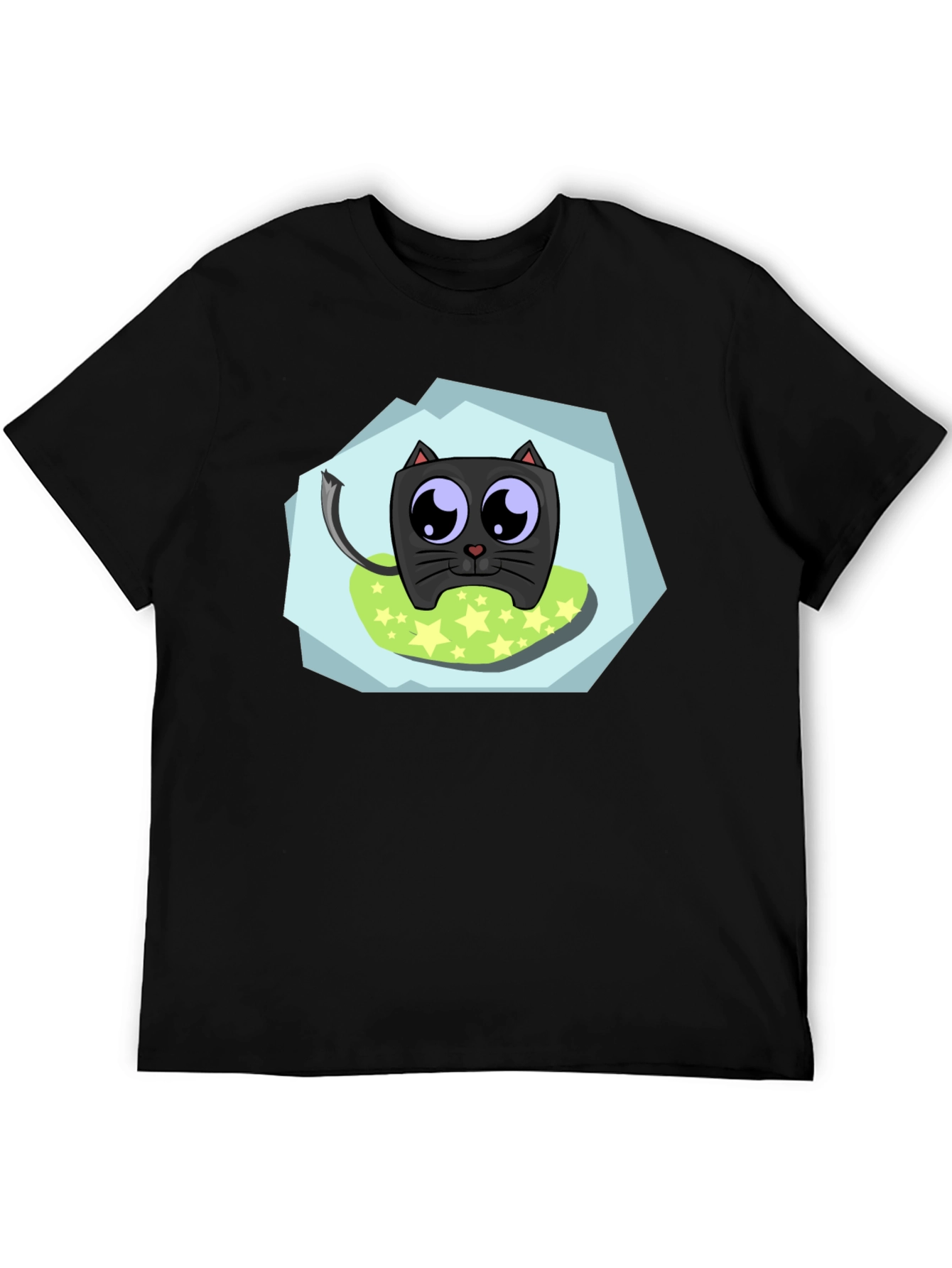 Cute Cartoon Cat Black T-Shirt