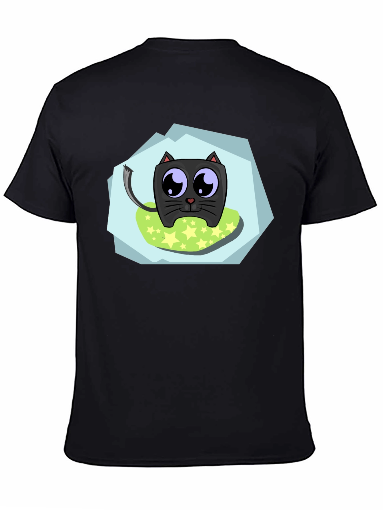 Cute Cartoon Cat Black T-Shirt