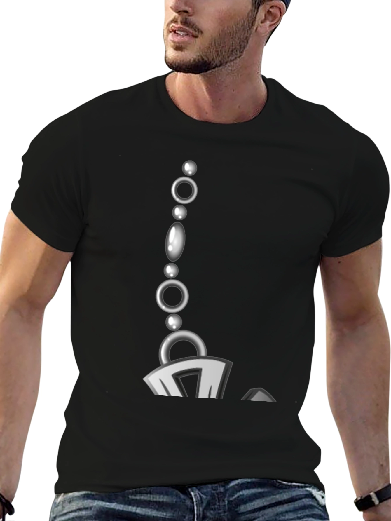 Stylish Black T-Shirt with Bead Chain Graphic