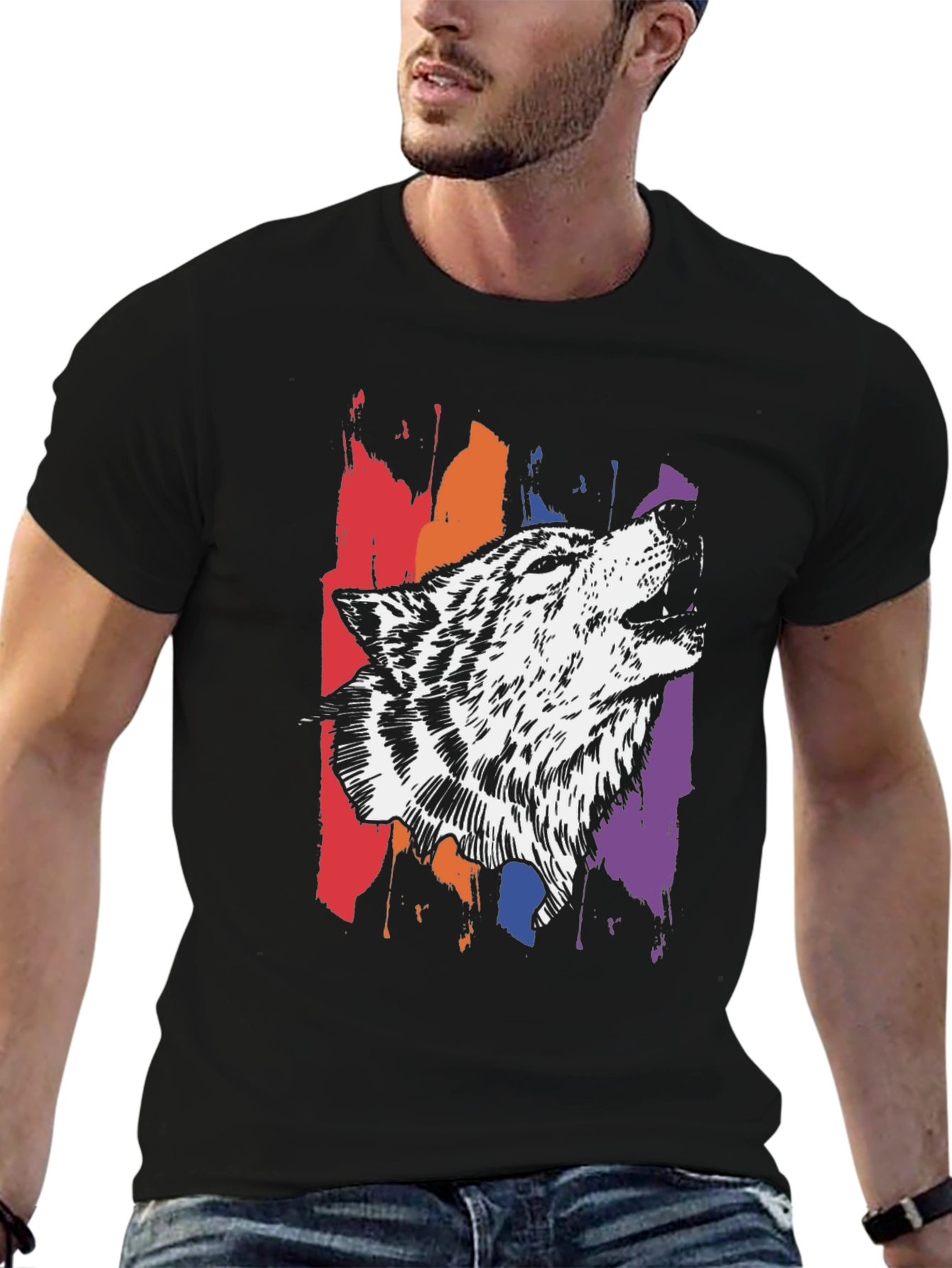 Wolf Graphic Print Tee - Stylish Mens T-Shirt