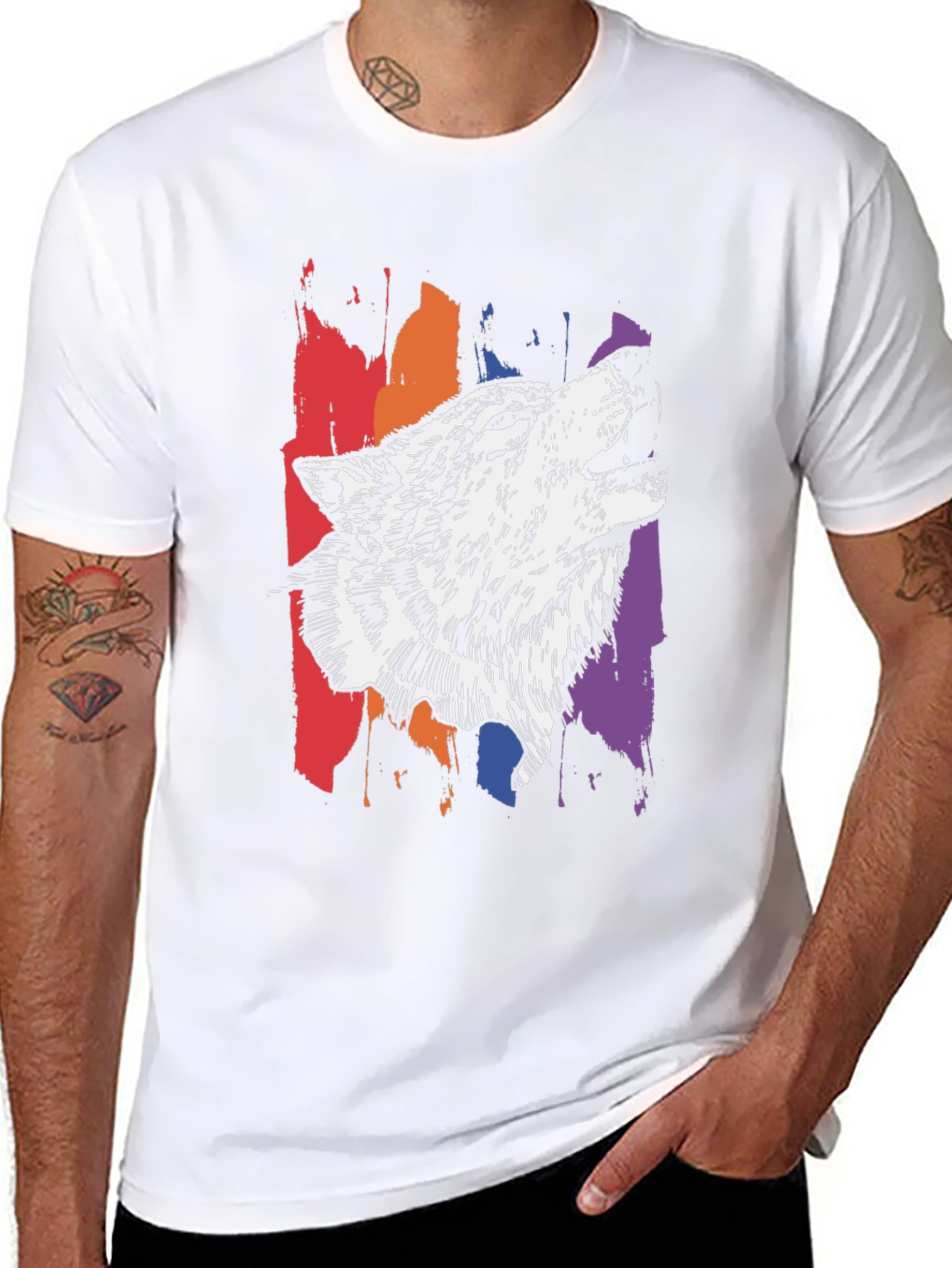 Wolf Graphic Print Tee - Stylish Mens T-Shirt