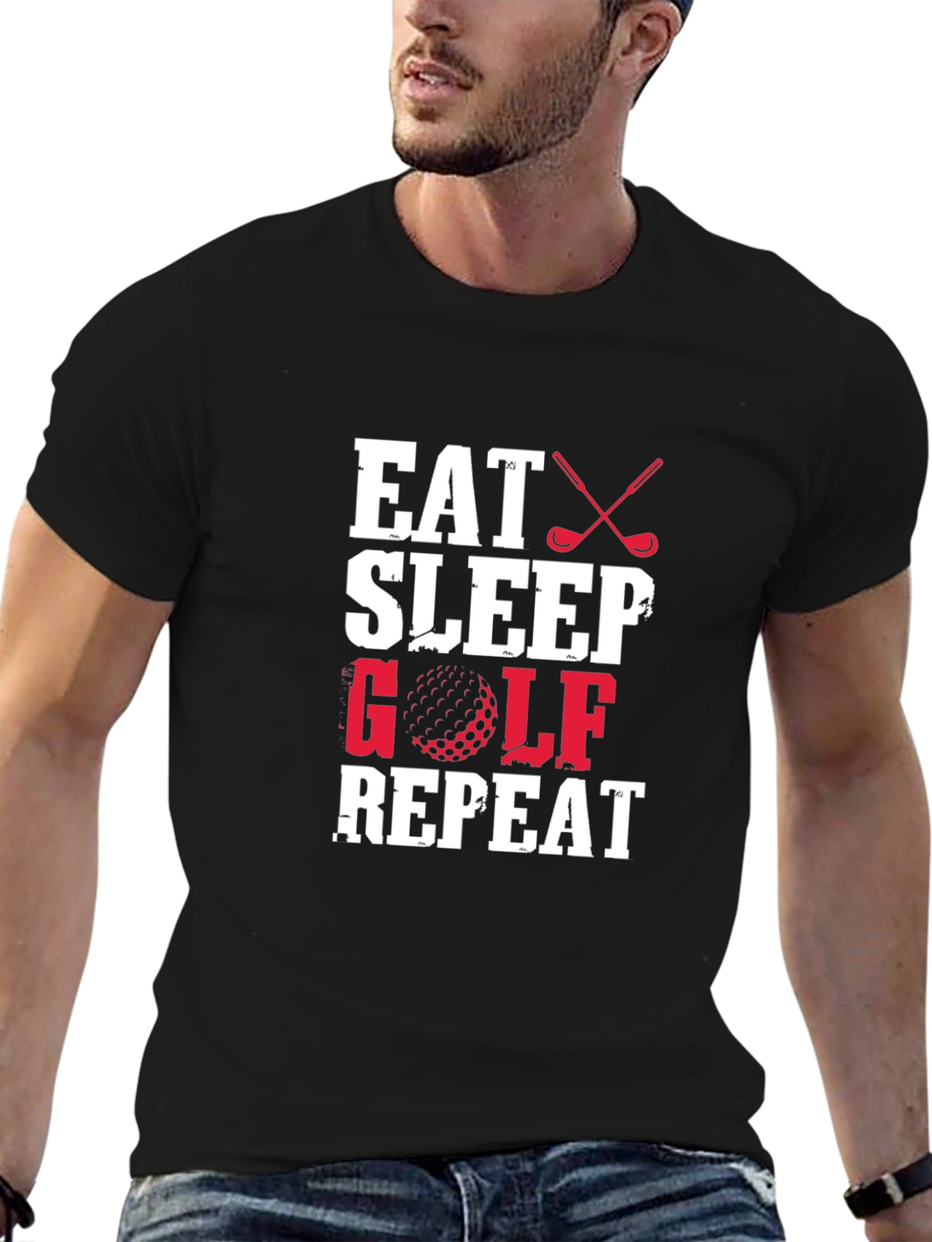 Eat Sleep Golf Repeat Black T-Shirt