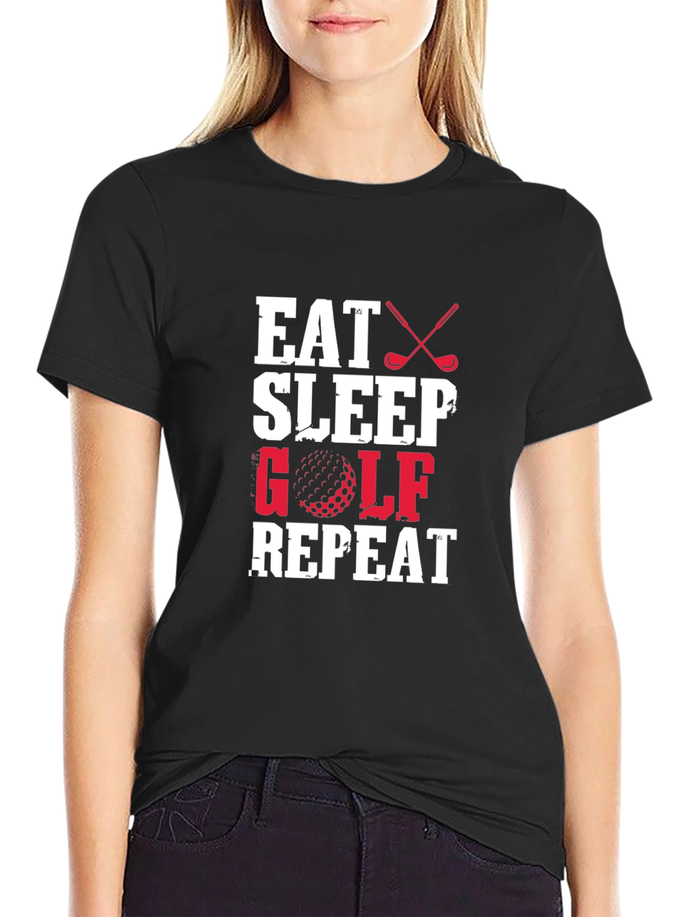 Eat Sleep Golf Repeat Black T-Shirt