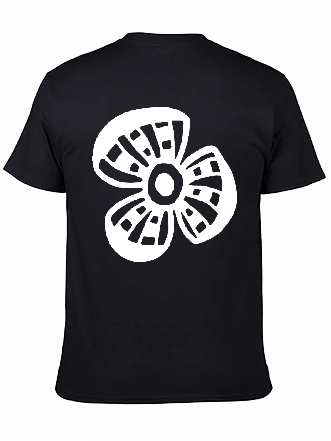 Black T-Shirt with White Flower Graphic Print