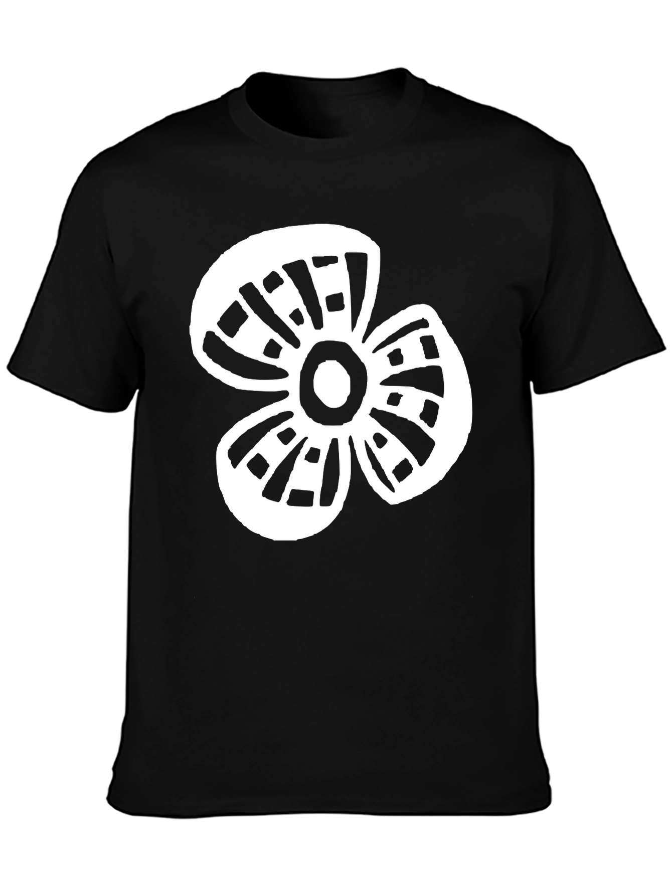 Black T-Shirt with White Flower Graphic Print