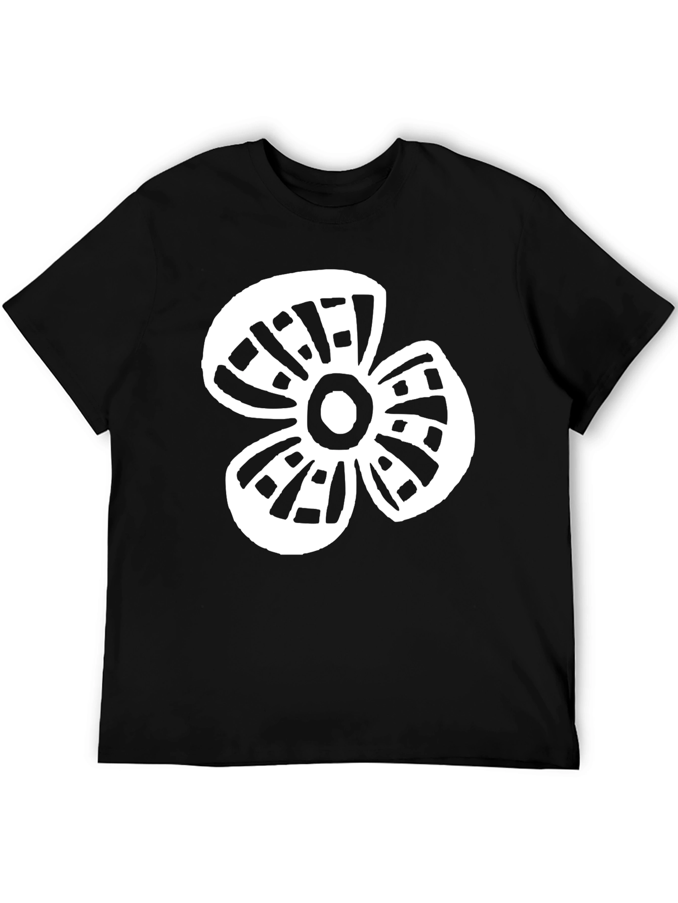 Black T-Shirt with White Flower Graphic Print