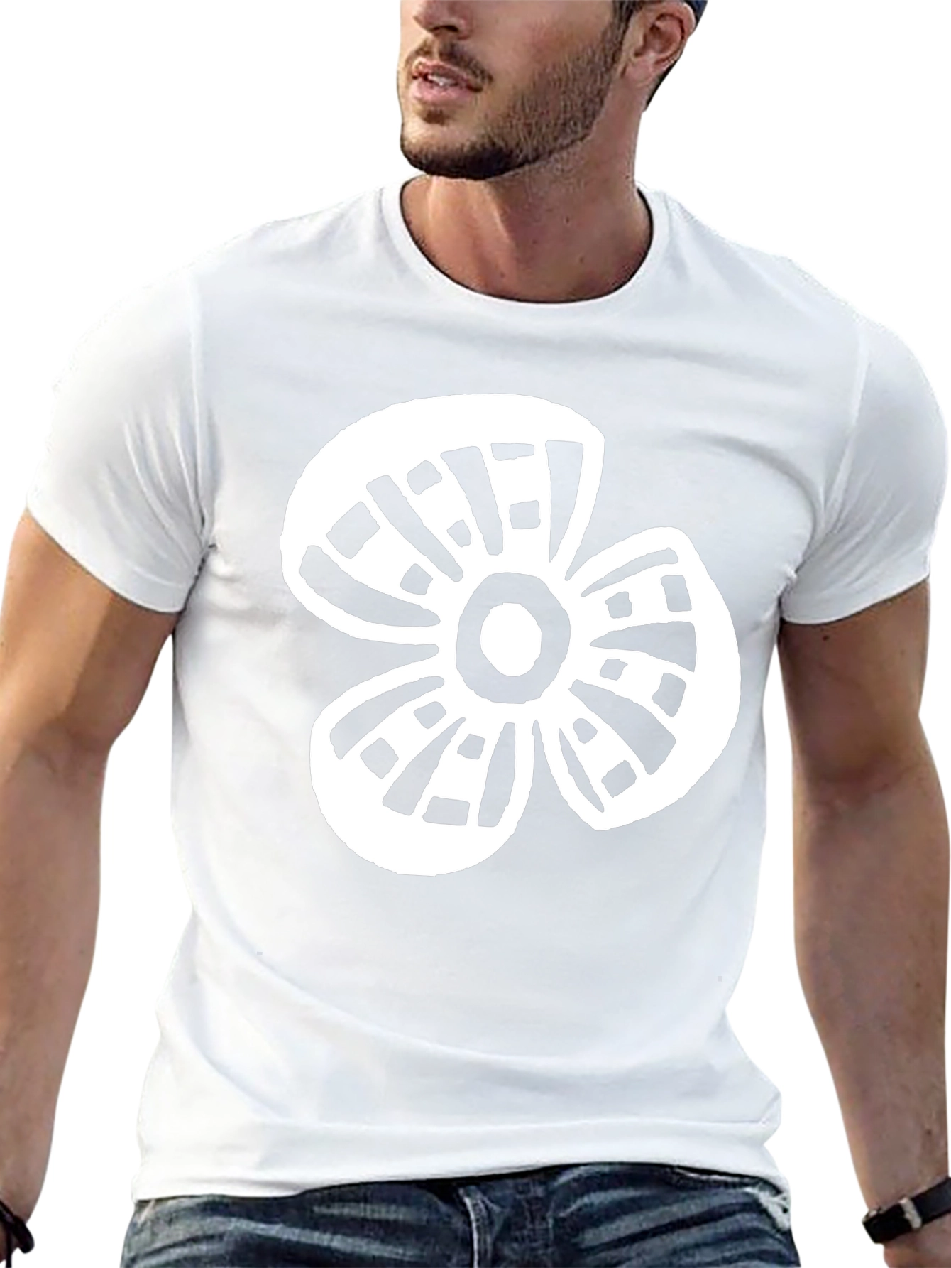 Black T-Shirt with White Flower Graphic Print