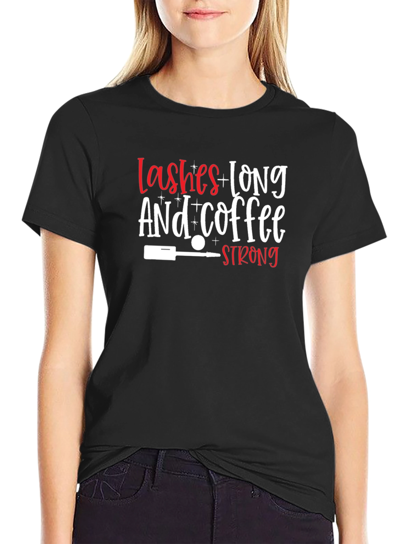 Lashes Long & Coffee Strong Graphic T-Shirt