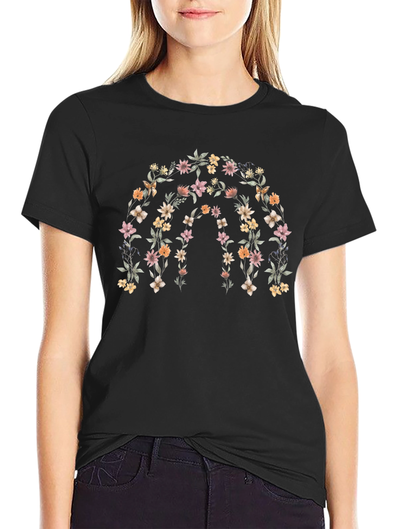 Floral Rainbow Graphic Tee - Stylish Comfort