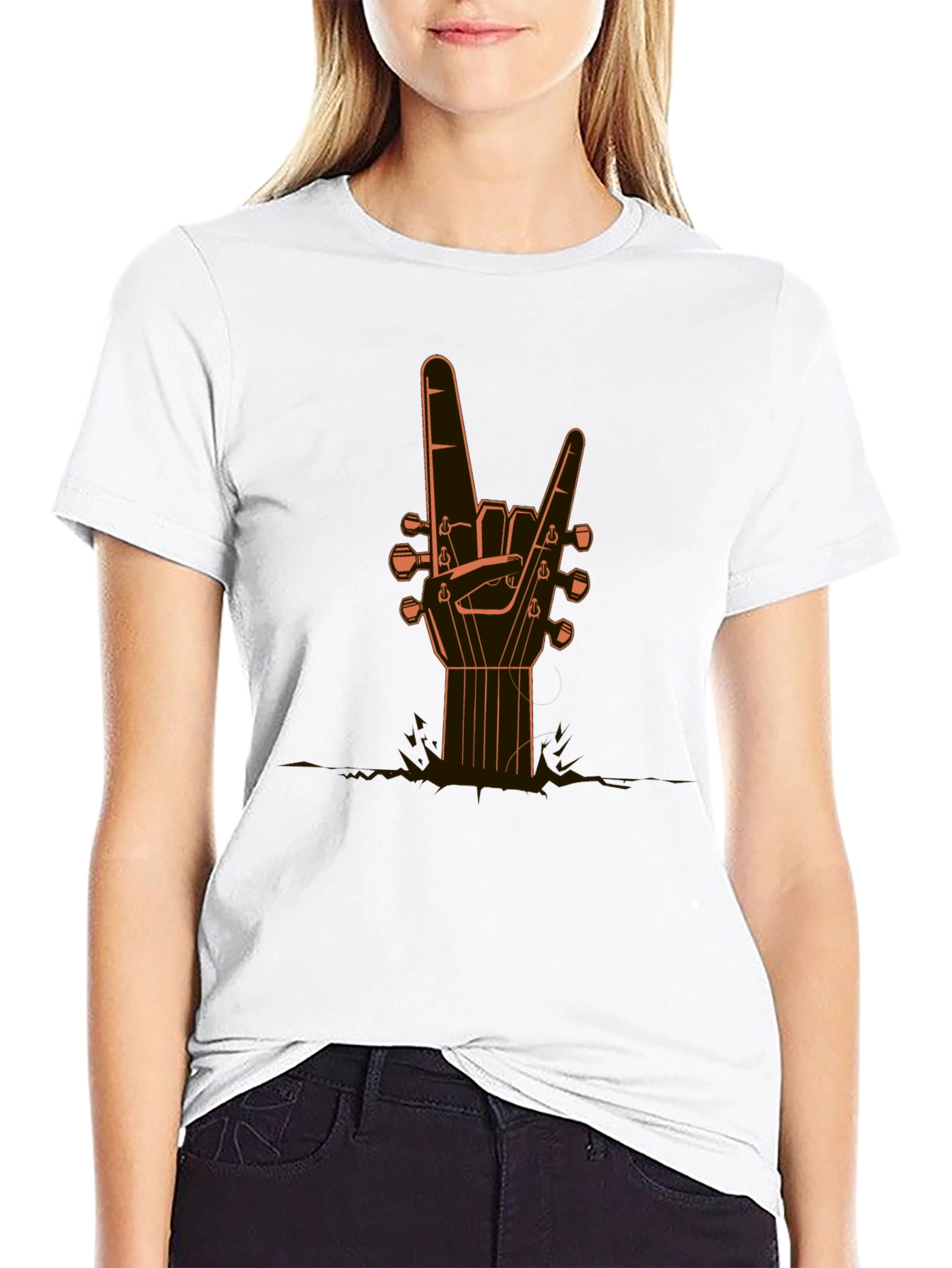 Rock On Guitar Hand Black T-Shirt