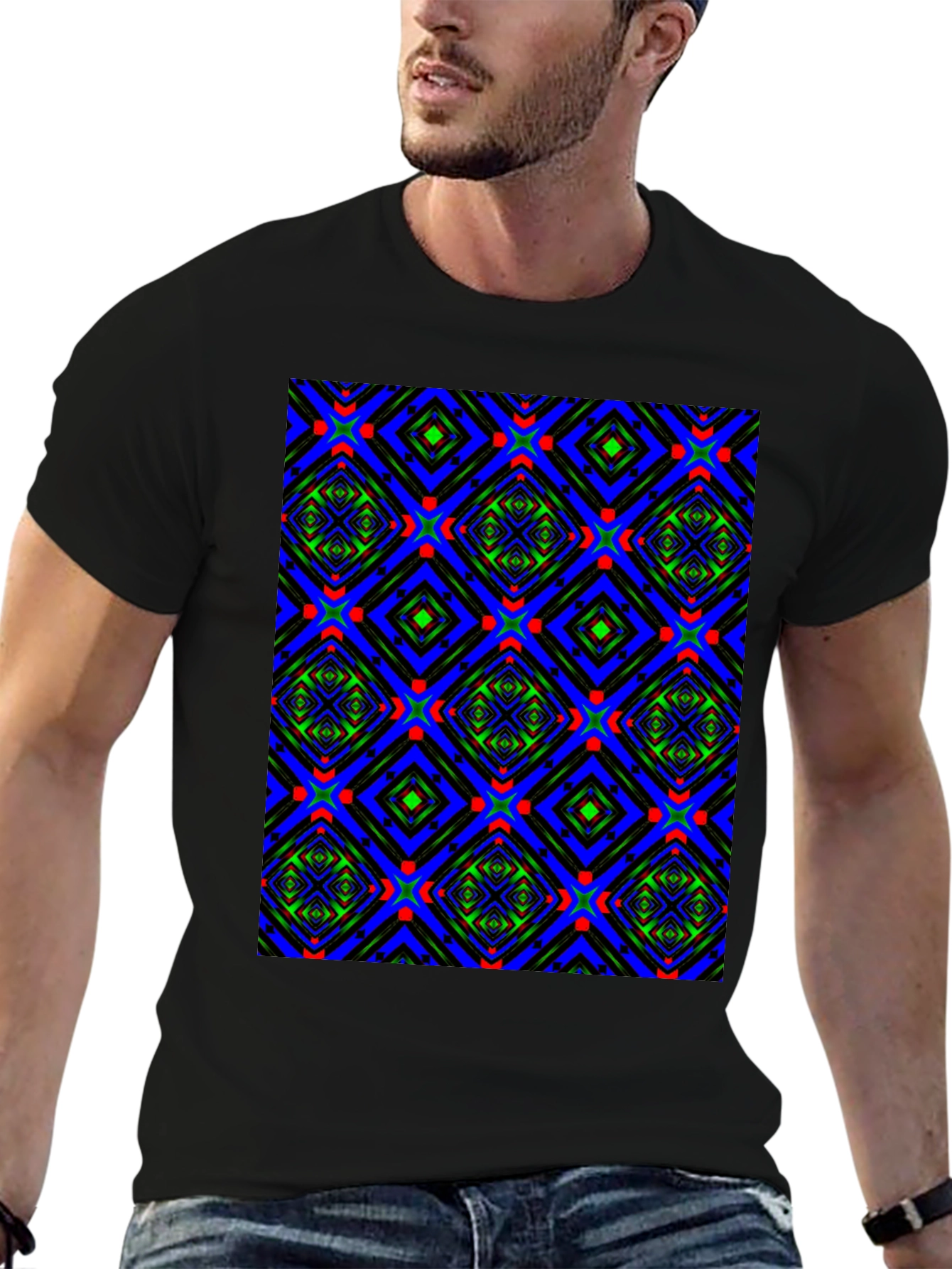 Geometric Patterned Crew Neck T-Shirt
