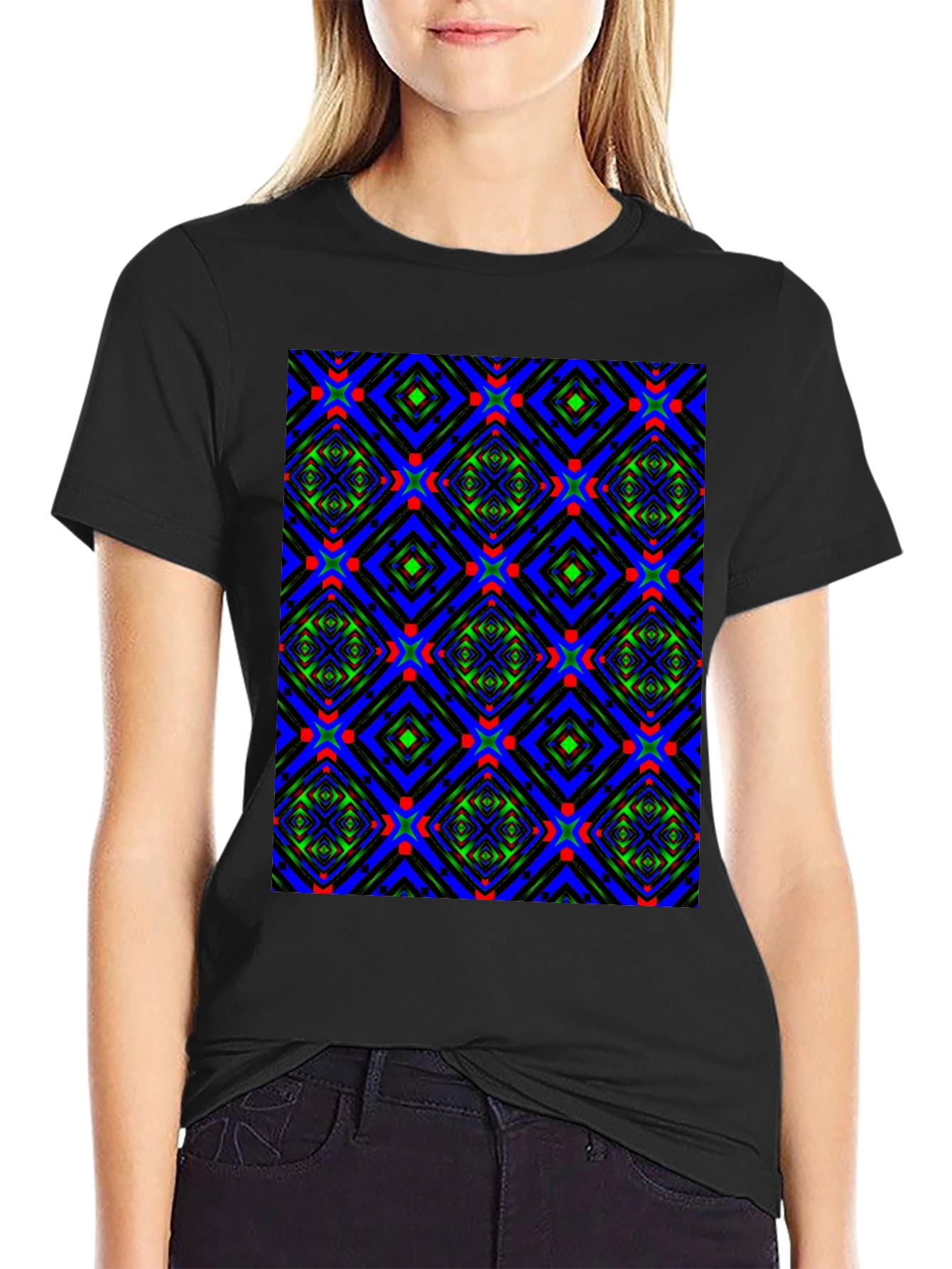 Geometric Patterned Crew Neck T-Shirt