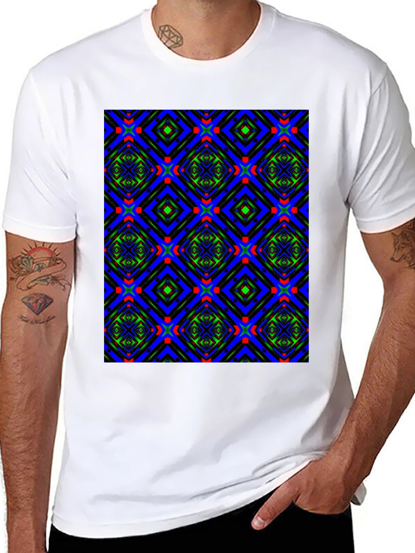 Geometric Patterned Crew Neck T-Shirt