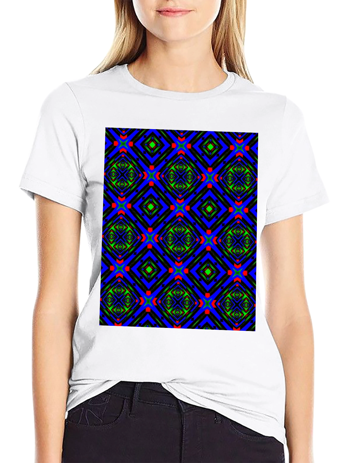 Geometric Patterned Crew Neck T-Shirt